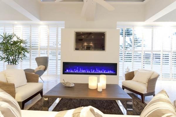 Amantii Amantii 88" Symmetry Clean Face Electric Fireplace Built-In Log & Glass w/ Surround SYM-88 Fireplace Finished - Electric