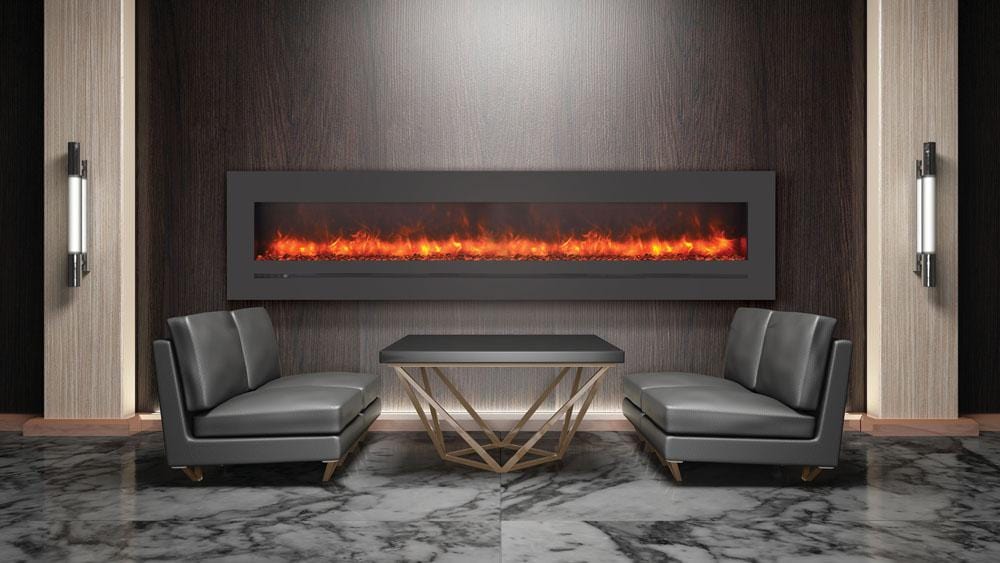 Amantii Amantii 88" Wall/Flush-Mount Linear Electric Fireplace w/ Steel Surround WM-FML-88-9623-STL Fireplace Finished - Electric