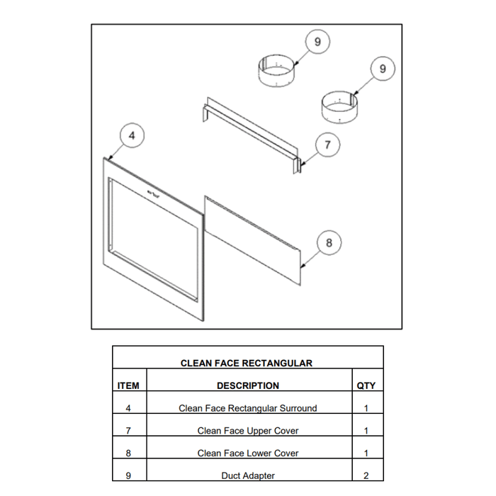 Ambiance Ambiance Fireplaces Clean Face Kit (Rectangular Door) - UWA620 UWA620 Fireplace Accessories