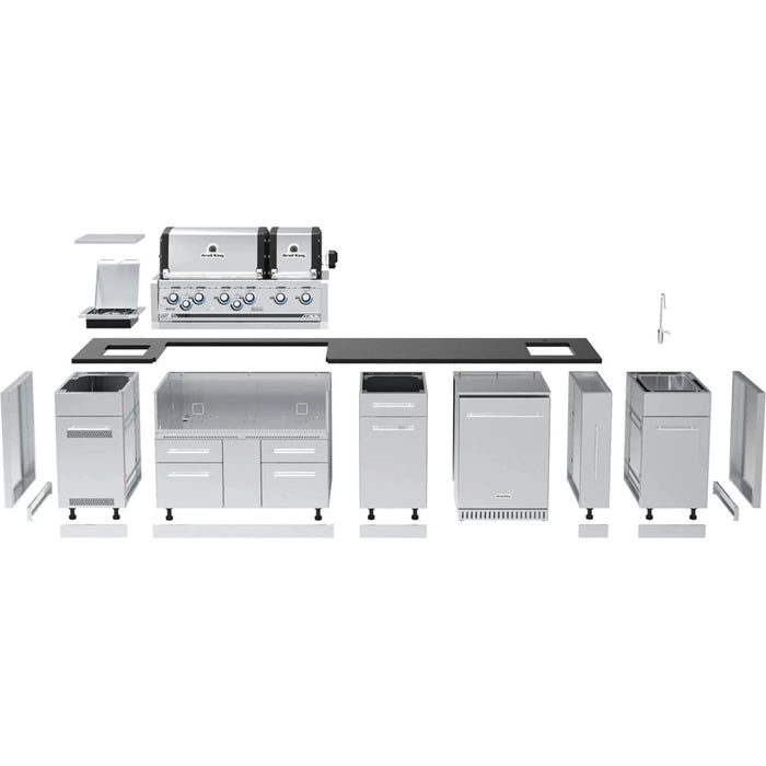 Broil King Broil King 12-3/4 ft. Outdoor Kitchen Island with Imperial S 690iH Gas Grill & Refrigerator Barbecue Finished - Gas