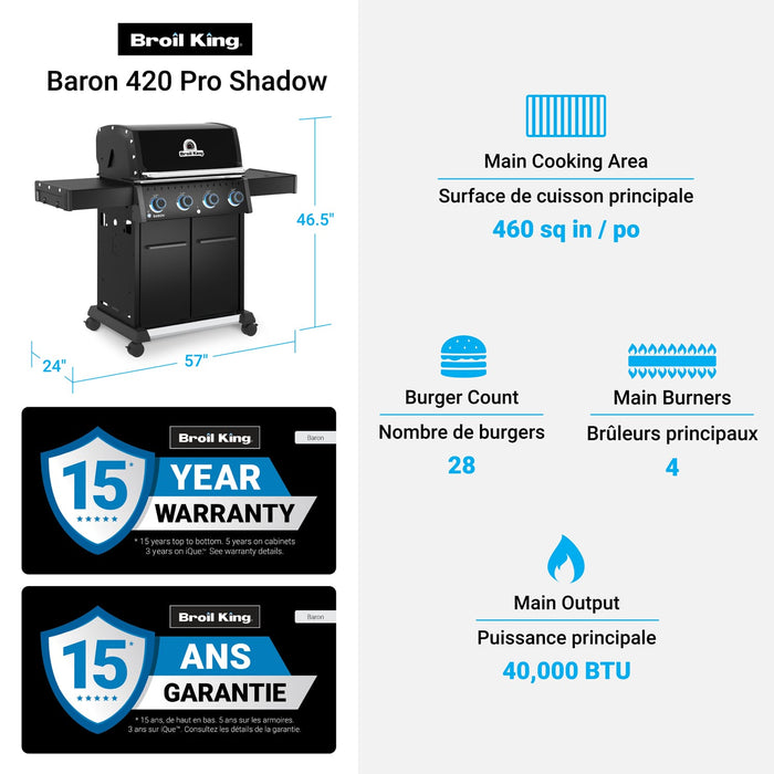 Broil King Broil King Baron 420 Pro Shadow Gas Grill Barbecue Finished - Gas