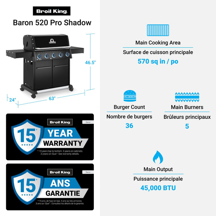 Broil King Broil King Baron 520 Pro Shadow Gas Grill Barbecue Finished - Gas
