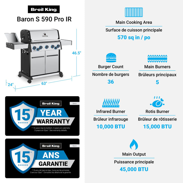 Broil King Broil King Baron S 590 Pro Infrared Gas Grill Barbecue Finished - Gas