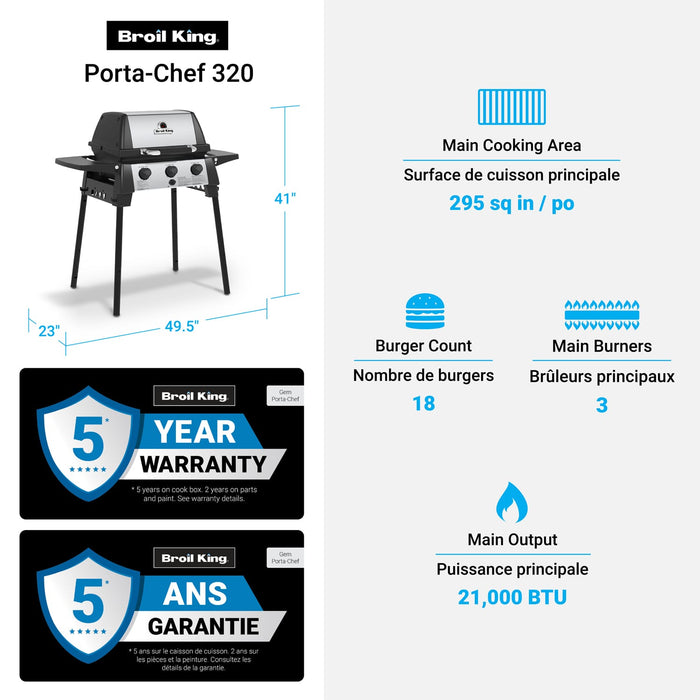 Broil King Broil King Porta-Chef 320 Portable Grill 952654 Barbecue Finished - Gas 062703526546