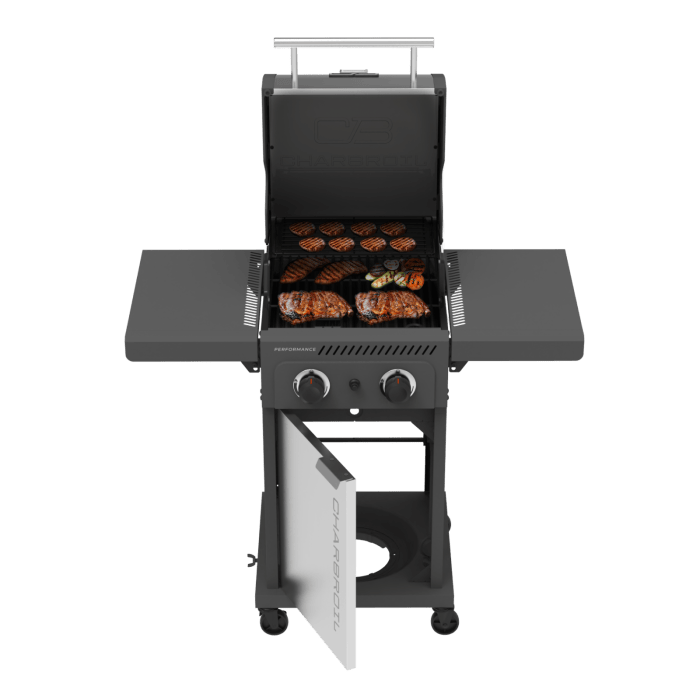 Charbroil Char Broil Performance Series FlavorMax 2 Burner Gas Grill Cabinet with Foldable Side Shelves Gray Stainless 466661525 Barbecue Finished - Gas 47362666154