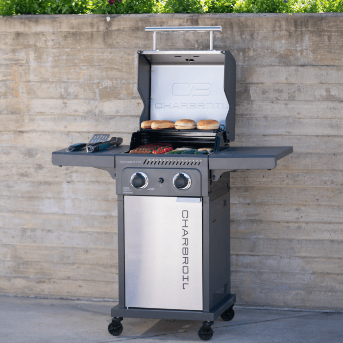 Charbroil Char Broil Performance Series FlavorMax 2 Burner Gas Grill Cabinet with Foldable Side Shelves Gray Stainless 466661525 Barbecue Finished - Gas 47362666154