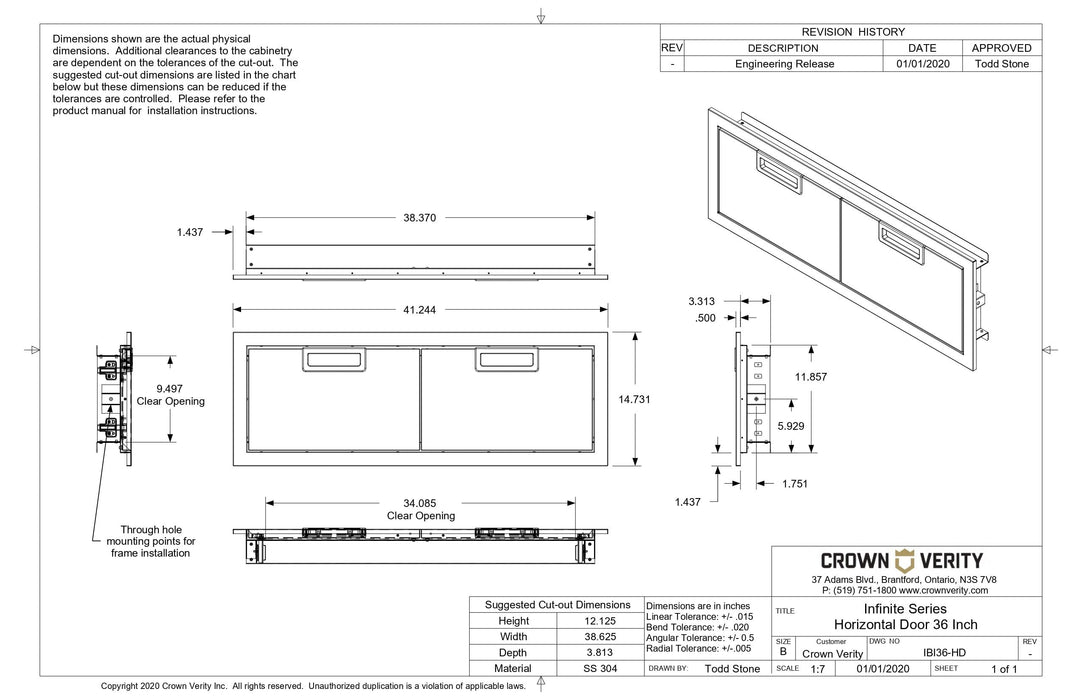 Crown Verity Crown Verity 36" Infinite Series Built-in Horizontal Door - IBI36-HD IBI36-HD Barbecue Parts