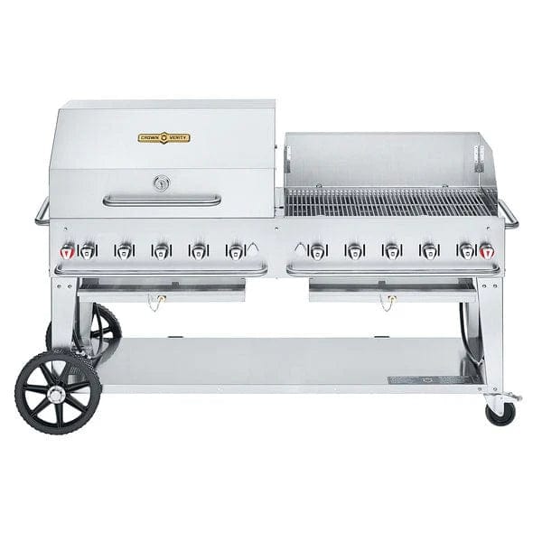 Crown Verity Crown Verity 72" Mobile Grill Single Inlet 50-100 lb. Tank Capacity & Wind Guard & RollDome Package Package CV-MCB-72-SI50/100-RWP Barbecue Finished - Gas