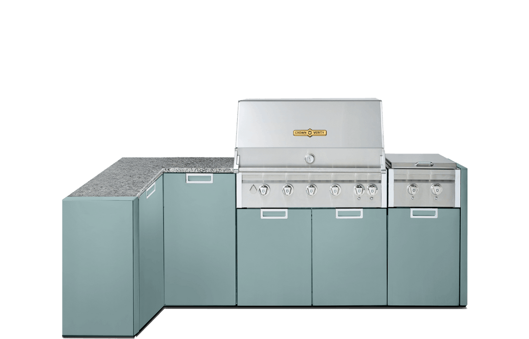 Crown Verity Crown Verity Corner Modular Grill Package (w/ Light Package) Propane / Grotto Turquoise CV-IMP-C-GT-LP-LT Barbecue Finished - Gas