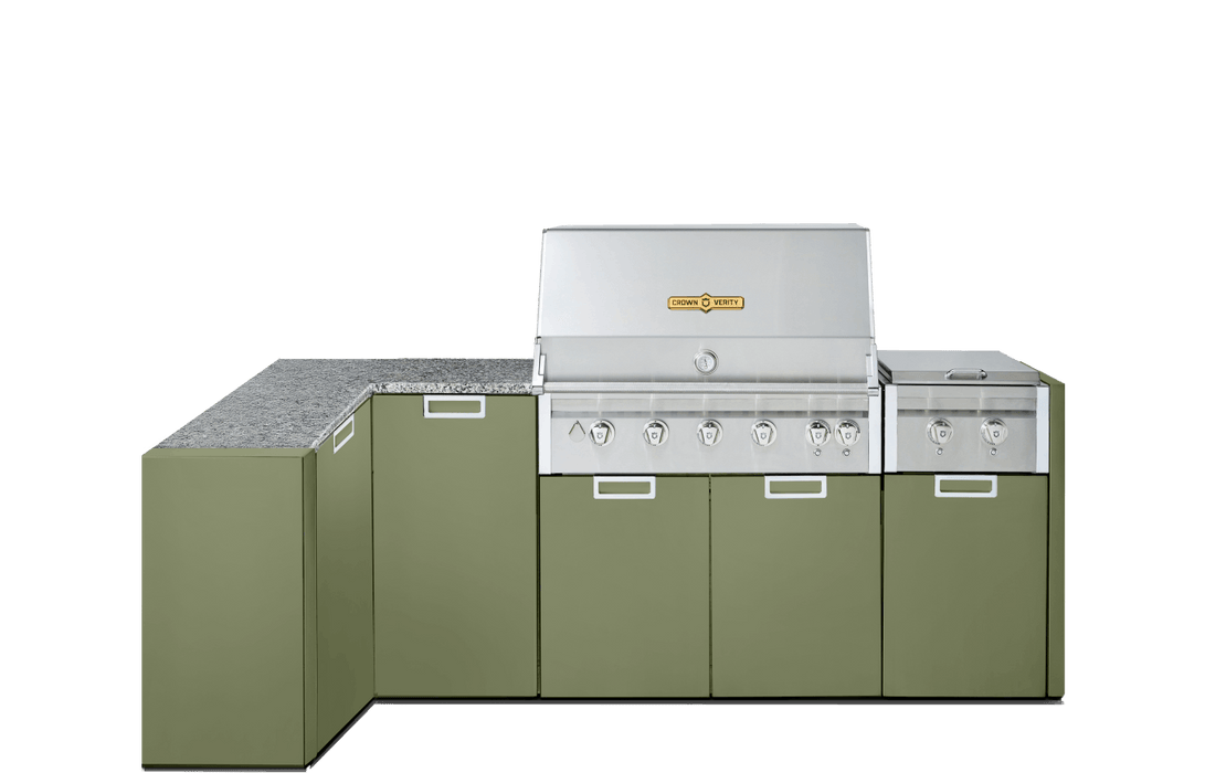 Crown Verity Crown Verity Corner Modular Grill Package (w/ Light Package) Propane / Napa Valley Olive CV-IMP-C-NV-LP-LT Barbecue Finished - Gas