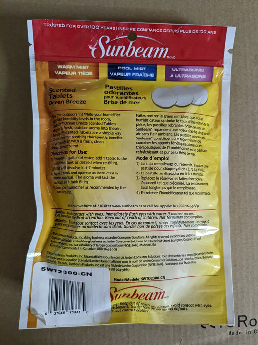 (Do Not Use) Sunbeam Ocean Breeze Water Treatment Tablets - SWT2300-CN SWT2300-CN Housewares Parts 027045713375
