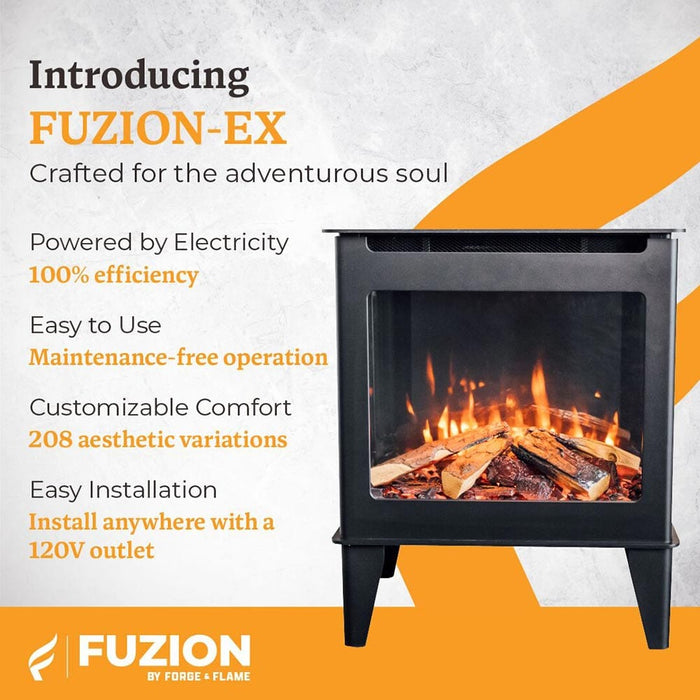 Heat And Glow Heat & Glo Fuzion Multi-Sided Electric Fireplace Stove Heater FUZION-EX-FD Fireplace Finished - Electric