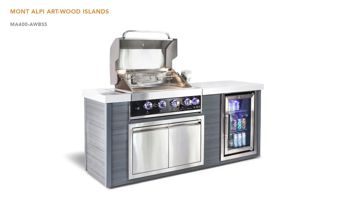 Mont Alpi Mont Alpi 4-Burner Artwood Island in Stainless Steel Barbecue Finished - Gas
