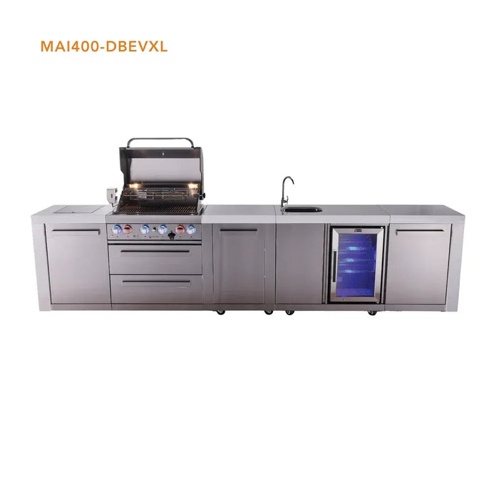Mont Alpi Mont Alpi 4 Burner Deluxe Sereies Outdoor Kitchen Island with a Beverage Center and Extra Storage Cabinet MAi400-DBEVXL Barbecue Finished - Gas