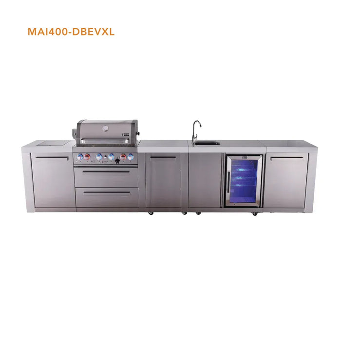 Mont Alpi Mont Alpi 4 Burner Deluxe Sereies Outdoor Kitchen Island with a Beverage Center and Extra Storage Cabinet MAi400-DBEVXL Barbecue Finished - Gas