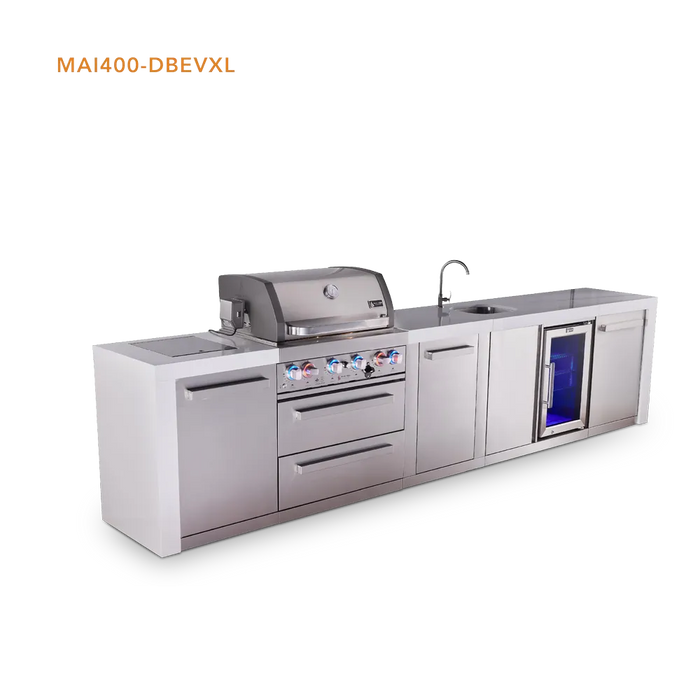 Mont Alpi Mont Alpi 4 Burner Deluxe Sereies Outdoor Kitchen Island with a Beverage Center and Extra Storage Cabinet MAi400-DBEVXL Barbecue Finished - Gas