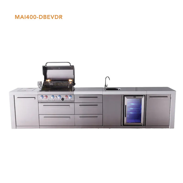 Mont Alpi Mont Alpi 4 Burner Deluxe Sereies Outdoor Kitchen Island with a Beverage Center and Extra Storage Drawers MAi400-DBEVDR Barbecue Finished - Gas