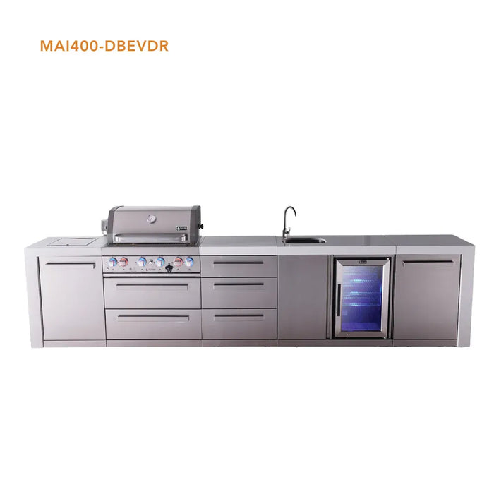Mont Alpi Mont Alpi 4 Burner Deluxe Sereies Outdoor Kitchen Island with a Beverage Center and Extra Storage Drawers MAi400-DBEVDR Barbecue Finished - Gas
