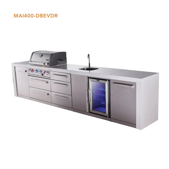 Mont Alpi Mont Alpi 4 Burner Deluxe Sereies Outdoor Kitchen Island with a Beverage Center and Extra Storage Drawers MAi400-DBEVDR Barbecue Finished - Gas