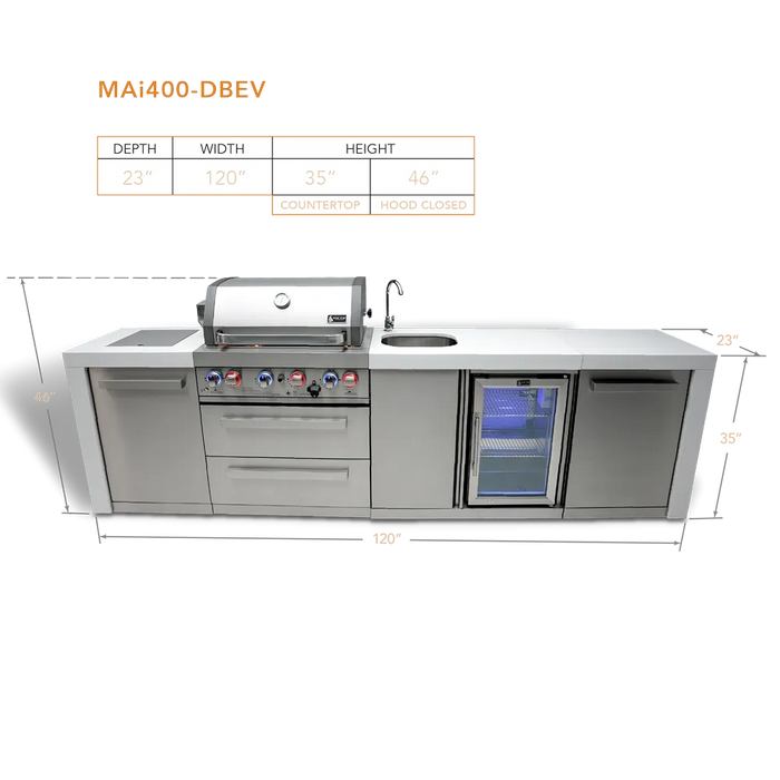 Mont Alpi Mont Alpi 4 Burner Deluxe Sereies Outdoor Kitchen Island with a Beverage Center MAi400-DBEV Barbecue Finished - Gas