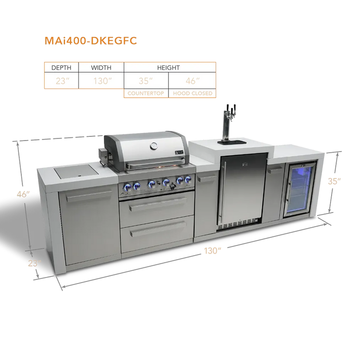 Mont Alpi Mont Alpi 4 Burner Deluxe Sereies Outdoor Kitchen Island with a Kegerator and Fridge Cabinet MAi400-DKEGFC Barbecue Finished - Gas