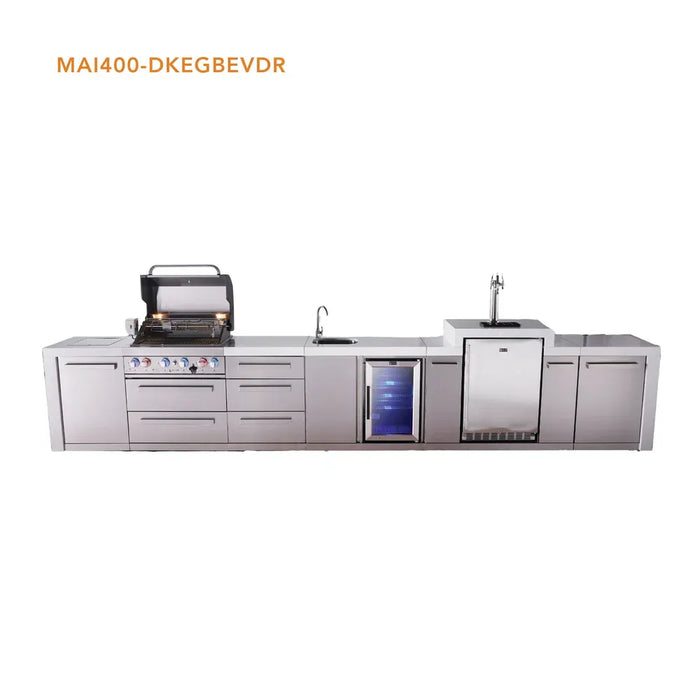 Mont Alpi Mont Alpi 4 Burner Deluxe Sereies Outdoor Kitchen Island with a Kegerator, Beverage Center, and Extra Storage Drawer Slides MAi400-DKEGBEVDR Barbecue Finished - Gas
