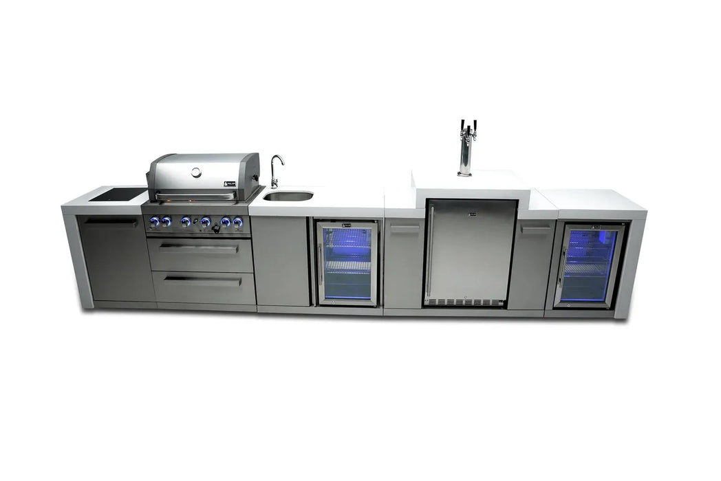 Mont Alpi Mont Alpi 4 Burner Deluxe Sereies Outdoor Kitchen Island with a Kegerator, Beverage Center, and Fridge Cabinet MAi400-DKEGBEVFC Barbecue Finished - Gas