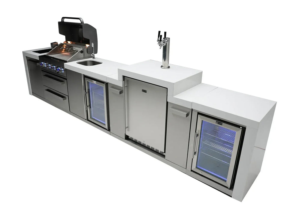 Mont Alpi Mont Alpi 4 Burner Deluxe Sereies Outdoor Kitchen Island with a Kegerator, Beverage Center, and Fridge Cabinet MAi400-DKEGBEVFC Barbecue Finished - Gas