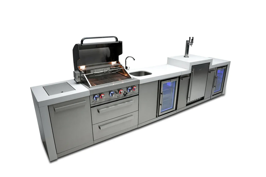 Mont Alpi Mont Alpi 4 Burner Deluxe Sereies Outdoor Kitchen Island with a Kegerator, Beverage Center, and Fridge Cabinet MAi400-DKEGBEVFC Barbecue Finished - Gas