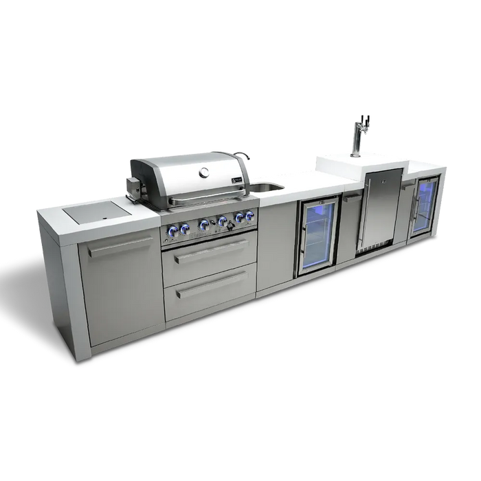 Mont Alpi Mont Alpi 4 Burner Deluxe Sereies Outdoor Kitchen Island with a Kegerator, Beverage Center, and Fridge Cabinet MAi400-DKEGBEVFC Barbecue Finished - Gas