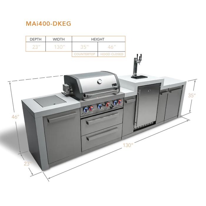 Mont Alpi Mont Alpi 4 Burner Deluxe Sereies Outdoor Kitchen Island with a Kegerator MAi400-DKEG Barbecue Finished - Gas