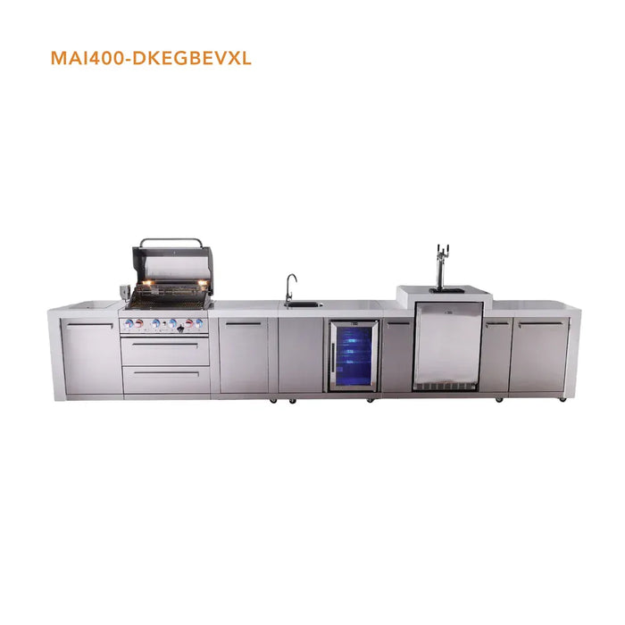Mont Alpi Mont Alpi 4 Burner Deluxe Sereies Outdoor Kitchen Island with Beverage Center, Kegerator, and Extra Storage Cabinet MAi400-DKEGBEVXL Barbecue Finished - Gas