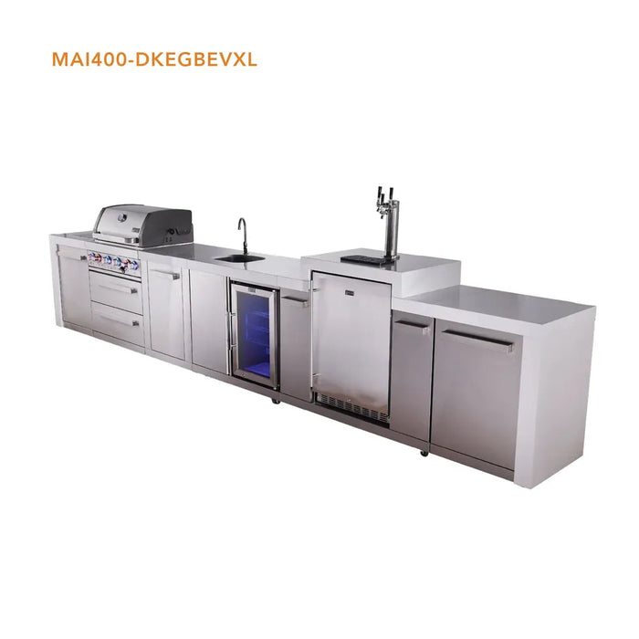 Mont Alpi Mont Alpi 4 Burner Deluxe Sereies Outdoor Kitchen Island with Beverage Center, Kegerator, and Extra Storage Cabinet MAi400-DKEGBEVXL Barbecue Finished - Gas