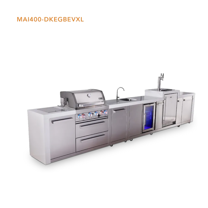 Mont Alpi Mont Alpi 4 Burner Deluxe Sereies Outdoor Kitchen Island with Beverage Center, Kegerator, and Extra Storage Cabinet MAi400-DKEGBEVXL Barbecue Finished - Gas