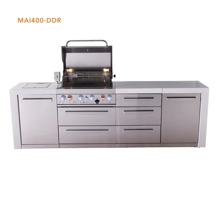 Mont Alpi Mont Alpi 4 Burner Deluxe Sereies Outdoor Kitchen Island with Exta Drawer Slides Cabinet MAi400-DDR Barbecue Finished - Gas