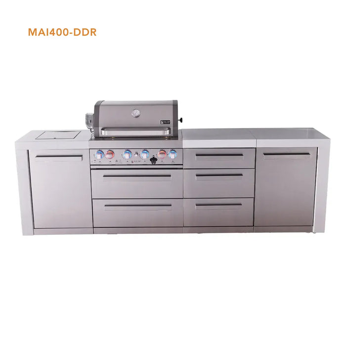 Mont Alpi Mont Alpi 4 Burner Deluxe Sereies Outdoor Kitchen Island with Exta Drawer Slides Cabinet MAi400-DDR Barbecue Finished - Gas