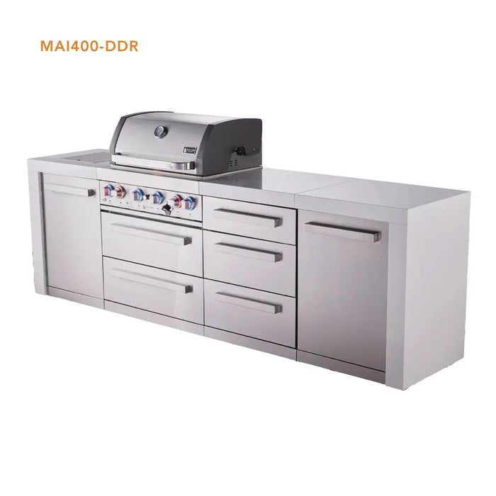 Mont Alpi Mont Alpi 4 Burner Deluxe Sereies Outdoor Kitchen Island with Exta Drawer Slides Cabinet MAi400-DDR Barbecue Finished - Gas