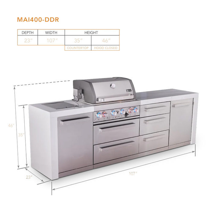 Mont Alpi Mont Alpi 4 Burner Deluxe Sereies Outdoor Kitchen Island with Exta Drawer Slides Cabinet MAi400-DDR Barbecue Finished - Gas