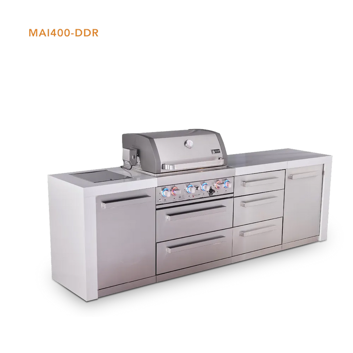 Mont Alpi Mont Alpi 4 Burner Deluxe Sereies Outdoor Kitchen Island with Exta Drawer Slides Cabinet MAi400-DDR Barbecue Finished - Gas