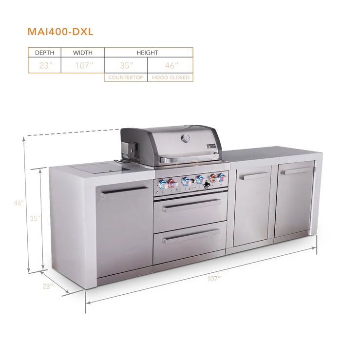 Mont Alpi Mont Alpi 4 Burner Deluxe Sereies Outdoor Kitchen Island with Extra Storage Cabinet MAi400-DXL Barbecue Finished - Gas