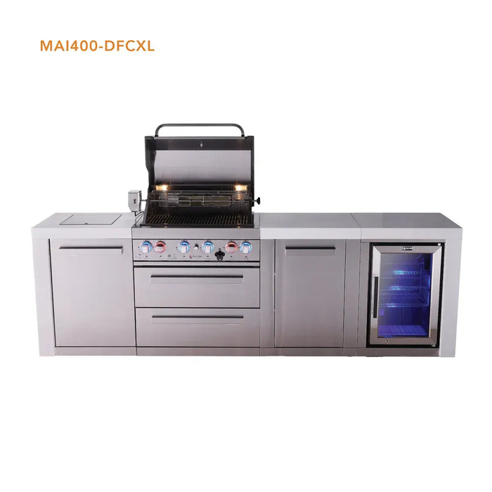 Mont Alpi Mont Alpi 4 Burner Deluxe Sereies Outdoor Kitchen Island with Fridge and Extra Storage Cabinet MAi400-DFCXL Barbecue Finished - Gas