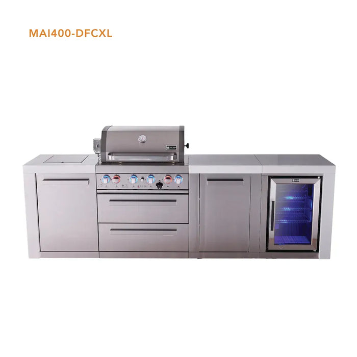 Mont Alpi Mont Alpi 4 Burner Deluxe Sereies Outdoor Kitchen Island with Fridge and Extra Storage Cabinet MAi400-DFCXL Barbecue Finished - Gas
