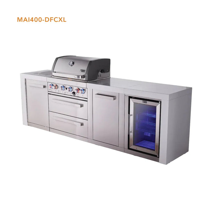 Mont Alpi Mont Alpi 4 Burner Deluxe Sereies Outdoor Kitchen Island with Fridge and Extra Storage Cabinet MAi400-DFCXL Barbecue Finished - Gas