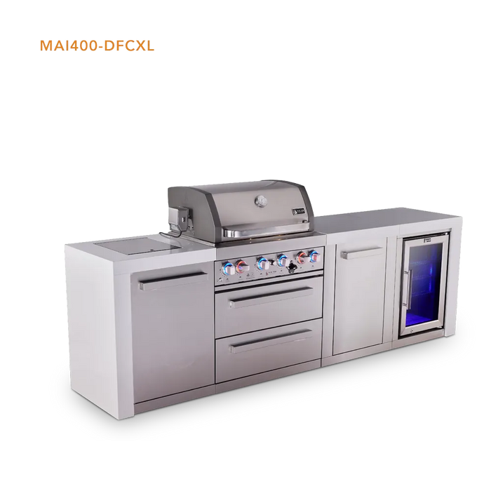 Mont Alpi Mont Alpi 4 Burner Deluxe Sereies Outdoor Kitchen Island with Fridge and Extra Storage Cabinet MAi400-DFCXL Barbecue Finished - Gas