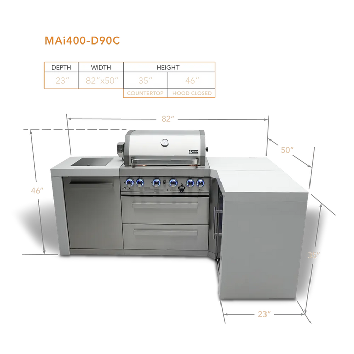 Mont Alpi Mont Alpi 4 Burner L-Shaped Deluxe Series Outdoor Kitchen Island MAi400-D90 Barbecue Finished - Gas
