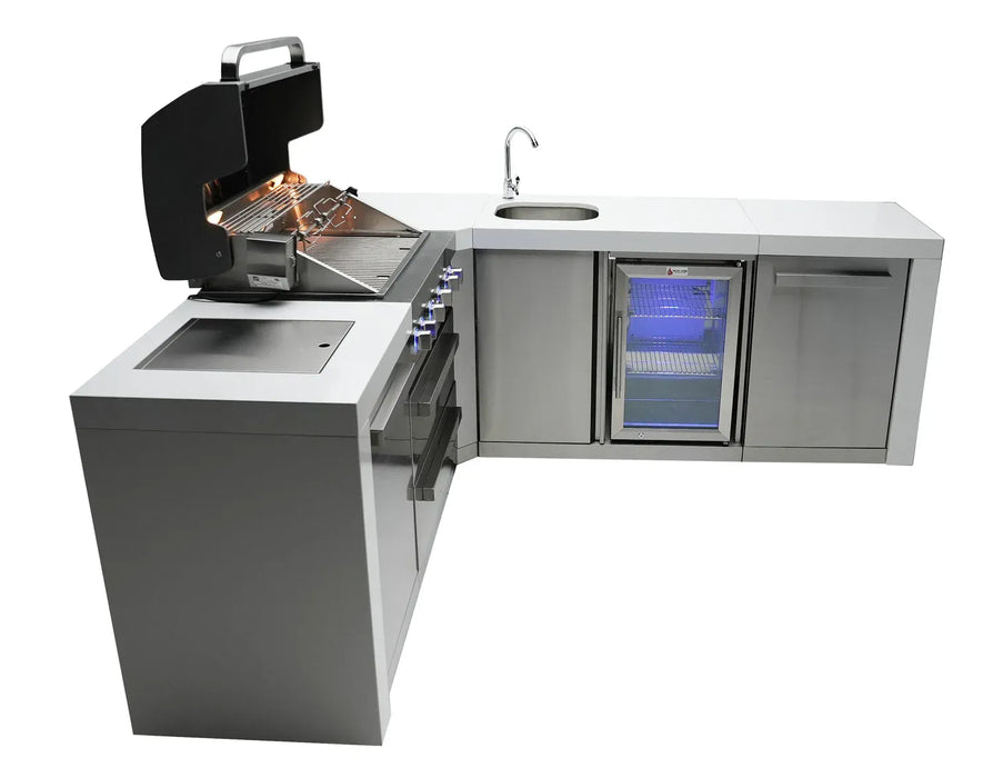 Mont Alpi Mont Alpi 4 Burner L-Shaped Deluxe Series Outdoor Kitchen Island with a Beverage Center MAi400-D90BEV Barbecue Finished - Gas