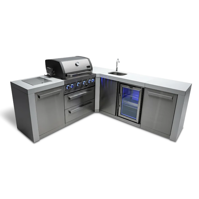 Mont Alpi Mont Alpi 4 Burner L-Shaped Deluxe Series Outdoor Kitchen Island with a Beverage Center MAi400-D90BEV Barbecue Finished - Gas