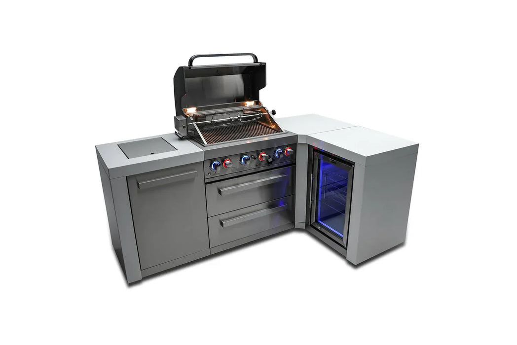 Mont Alpi Mont Alpi 4 Burner L-Shaped Deluxe Series Outdoor Kitchen Island with a Fridge Cabinet MAi400-D90FC Barbecue Finished - Gas