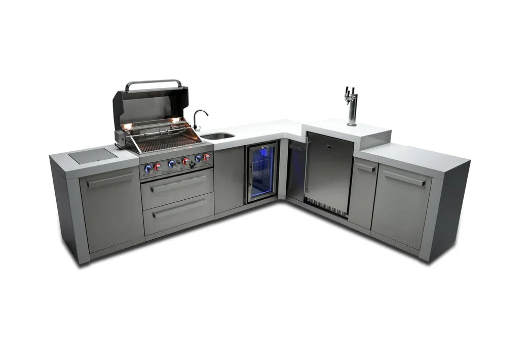 Mont Alpi Mont Alpi 4 Burner L-Shaped Deluxe Series Outdoor Kitchen Island with a Kegerator and Beverage Center MAi400-D90KEGBEV Barbecue Finished - Gas