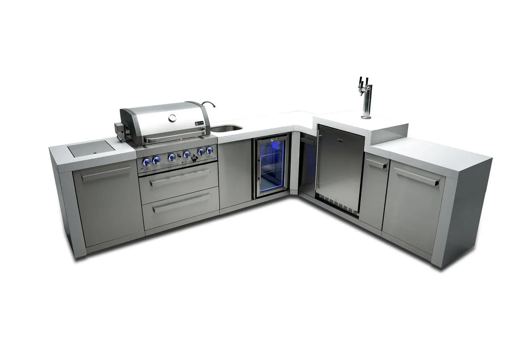 Mont Alpi Mont Alpi 4 Burner L-Shaped Deluxe Series Outdoor Kitchen Island with a Kegerator and Beverage Center MAi400-D90KEGBEV Barbecue Finished - Gas